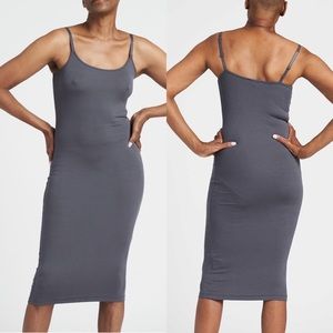 Universal Standard Foundation Cami Ribbed Slip Midi Dress: Slate Grey